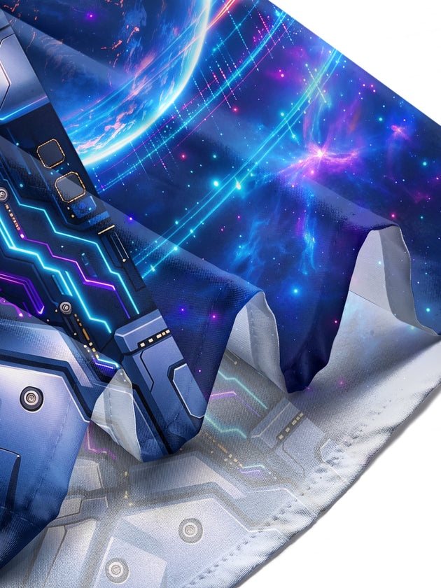 Adaychic Men's Long Sleeve Shirt - Cyber Robot Face And Futuristic Cityscape Print with Chest Pocket