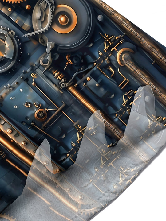 Adaychic Men's Printed Steampunk Gears Print Short Sleeve Shirt with Chest Pocket