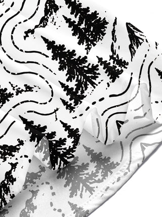 Adaychic Men's Short Sleeve Shirt - Mountain Landscape With Pine Trees And Topographic Lines Print with Chest Pocket