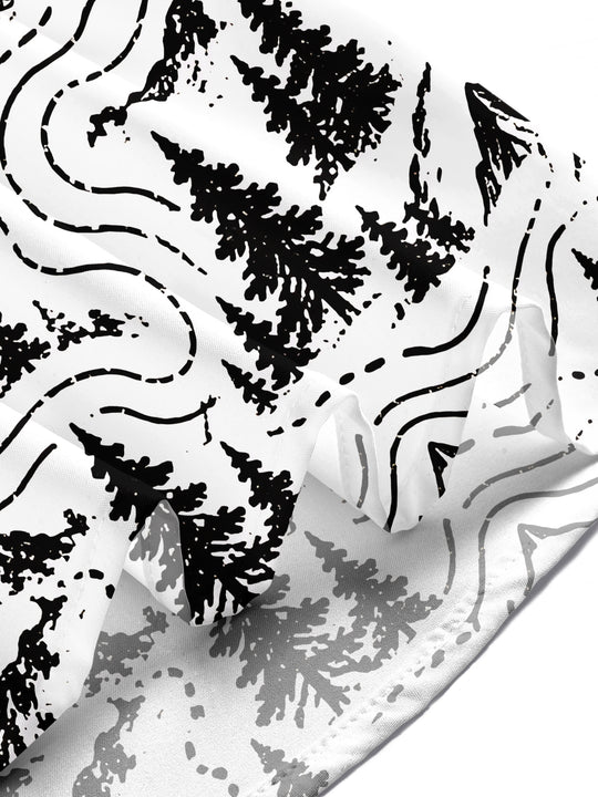 Adaychic Men's Short Sleeve Shirt - Mountain Landscape With Pine Trees And Topographic Lines Print with Chest Pocket