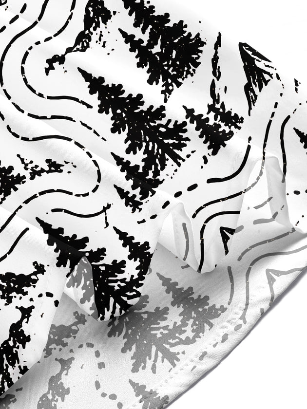 Adaychic Men's Short Sleeve Shirt - Mountain Landscape With Pine Trees And Topographic Lines Print with Chest Pocket