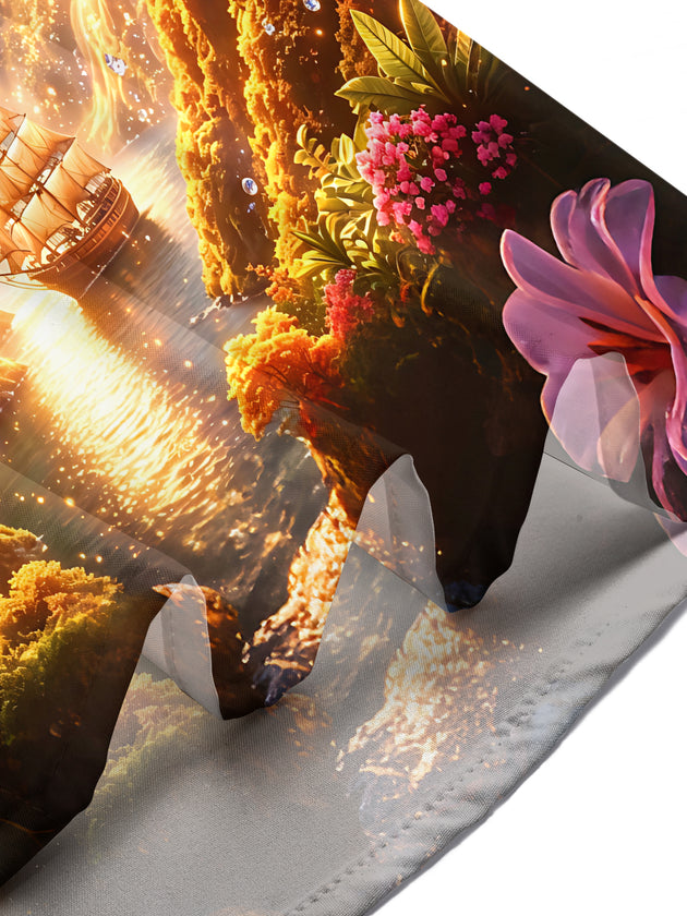 Adaychic Men's Hawaiian Fantasy Eye Landscape Print Short Sleeve Shirt with Chest Pocket