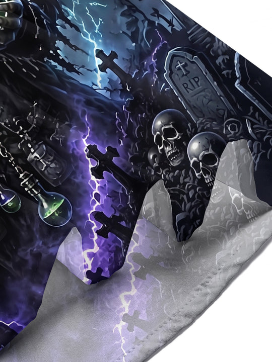 Adaychic Men's Graphic Plague Doctor Print Short Sleeve Shirt with Chest Pocket