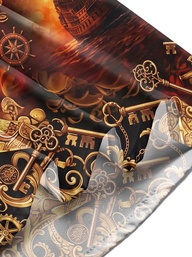 Adaychic Men's Printed Pirate Ships And Treasure Print Long Sleeve Shirt with Chest Pocket