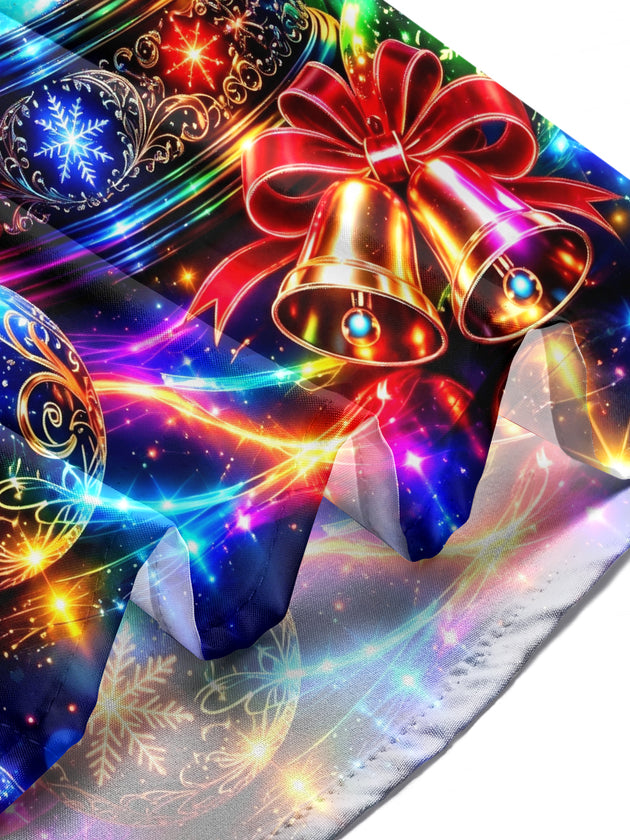 Adaychic Men's Long Sleeve Stand Collar Shirt - Christmas Snow Globe With Cabin And Rainbow Print
