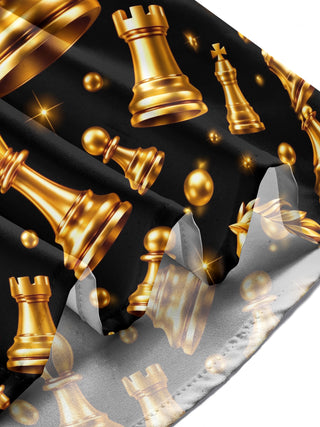 Adaychic Men's Patterned Gold Chess Pieces Print Long Sleeve Shirt with Chest Pocket