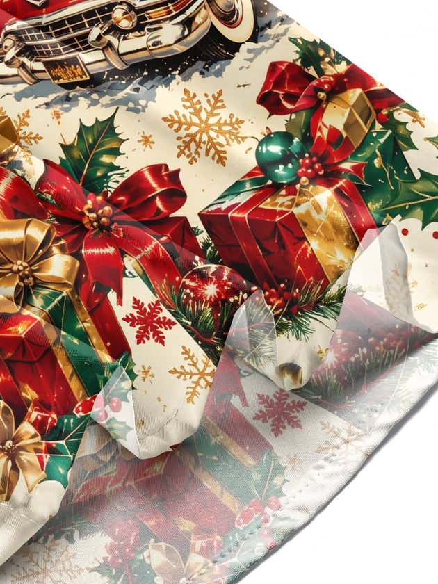 Adaychic Men's Long Sleeve Shirt - Vintage Couple And Christmas Street Scene Print with Chest Pocket