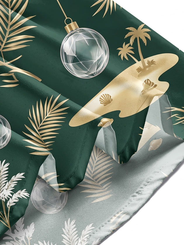 Adaychic Men's Christmas Ornaments And Tropical Beach Print Long Sleeve Shirt with Chest Pocket