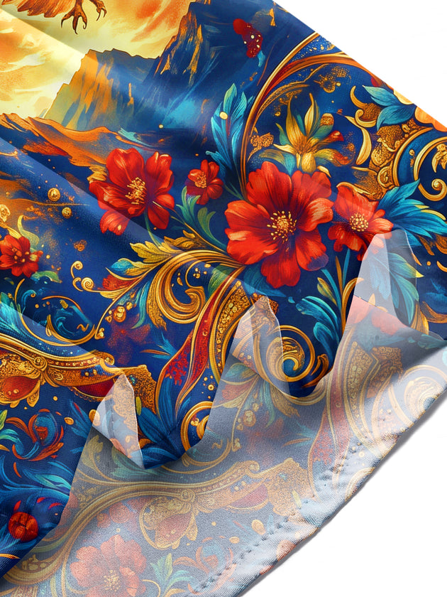Adaychic Men's Bald Eagles In Starry Sky Print Long Sleeve Stand Collar Shirt