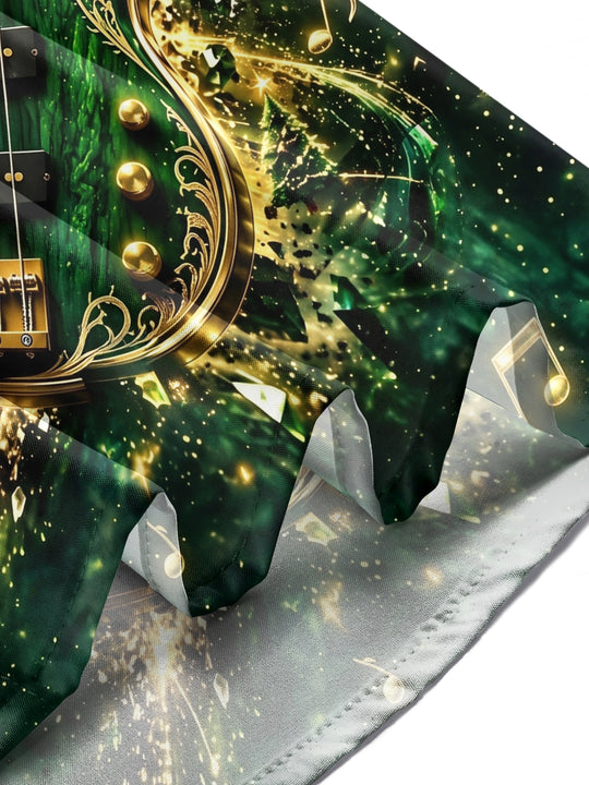 Adaychic Men's Printed Bass Guitar And Christmas Trees Print Long Sleeve Shirt with Chest Pocket