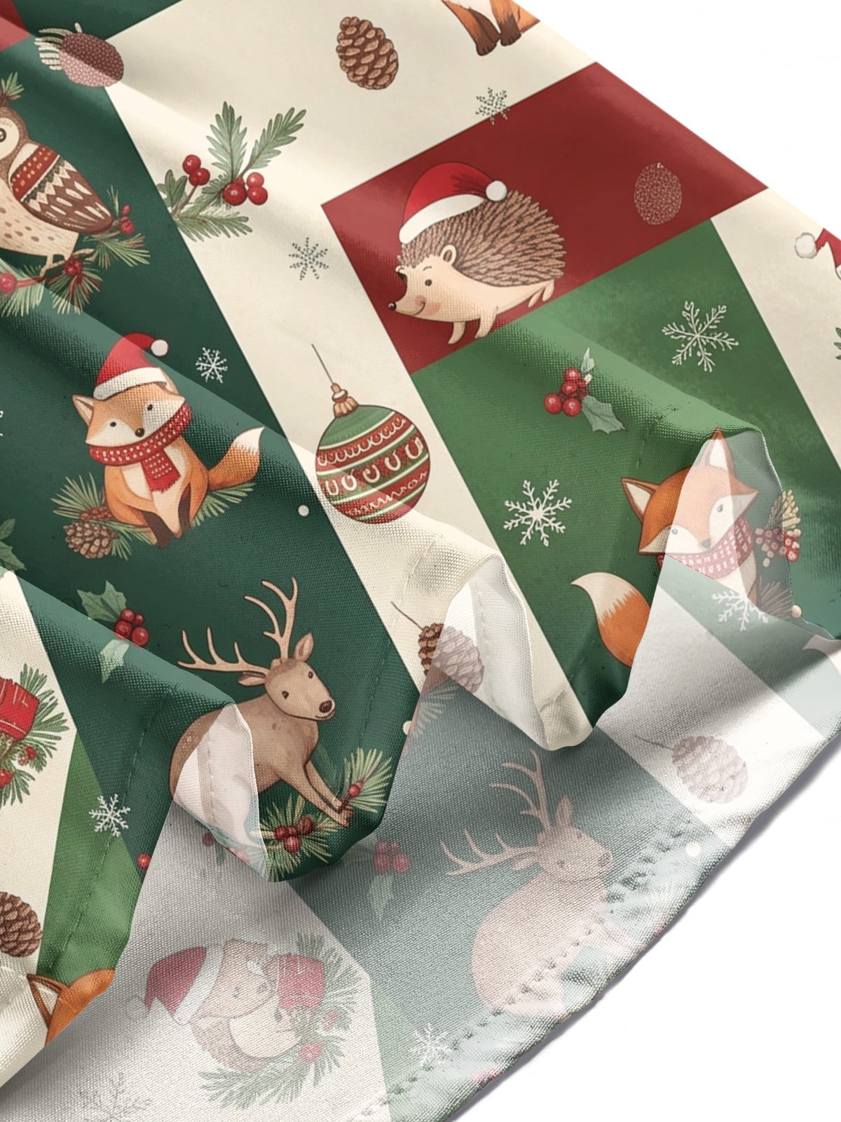 Adaychic Men's Forest Animals And Christmas Ornaments Print Long Sleeve Shirt with Chest Pocket