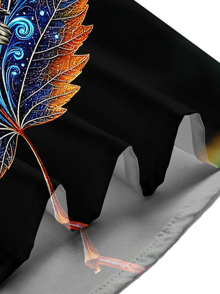 Adaychic Men's Graphic Starry Maple Leaves Print Short Sleeve Shirt with Chest Pocket