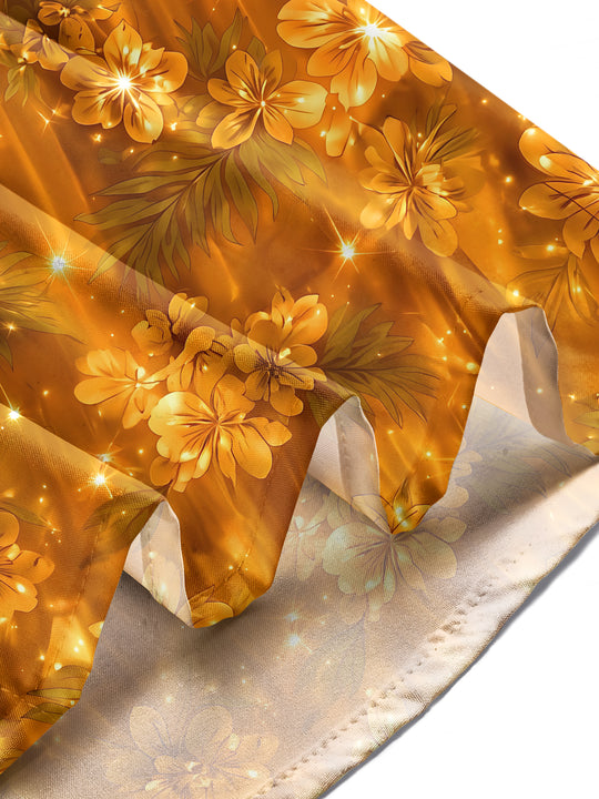 Adaychic Men's Golden Floral Leaves And Sparkles Print Long Sleeve Shirt with Chest Pocket