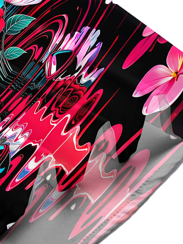 Adaychic Men's Printed Neon Mushroom Print Butterflies Print Short Sleeve Shirt with Chest Pocket