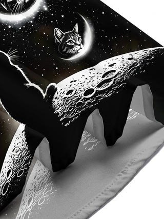 Adaychic Men's Graphic Black Cat Space Print Short Sleeve Shirt with Chest Pocket
