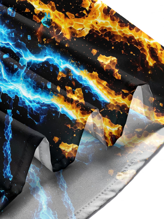Adaychic Men's Abstract Fire And Ice Lightning Pattern Long Sleeve Shirt with Chest Pocket