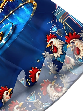 Adaychic Men's Hawaiian Dancing Rooster Print Short Sleeve Shirt with Chest Pocket