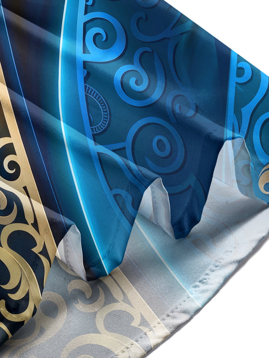 Adaychic Blue Gold Retro Scroll Pattern Men's Pocket Long Sleeve Shirts