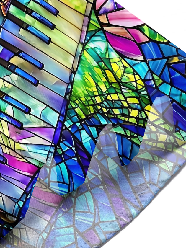 Adaychic Men's Printed Stained Glass Piano Print Short Sleeve Shirt with Chest Pocket