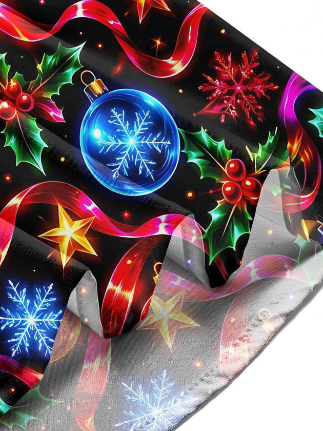 Adaychic Men's Graphic Christmas Ornaments And Holly Print Long Sleeve Shirt with Chest Pocket