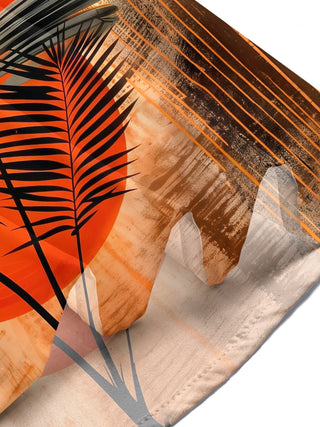 Adaychic Men's Hawaiian Palm Leaf Sunset Print Short Sleeve Shirt with Chest Pocket
