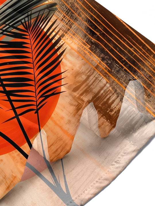 Adaychic Men's Hawaiian Palm Leaf Sunset Print Short Sleeve Shirt with Chest Pocket