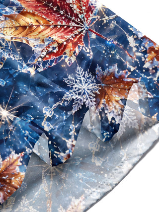 Adaychic Men's Printed Maple Leaves And Snowflakes Print Long Sleeve Shirt with Chest Pocket