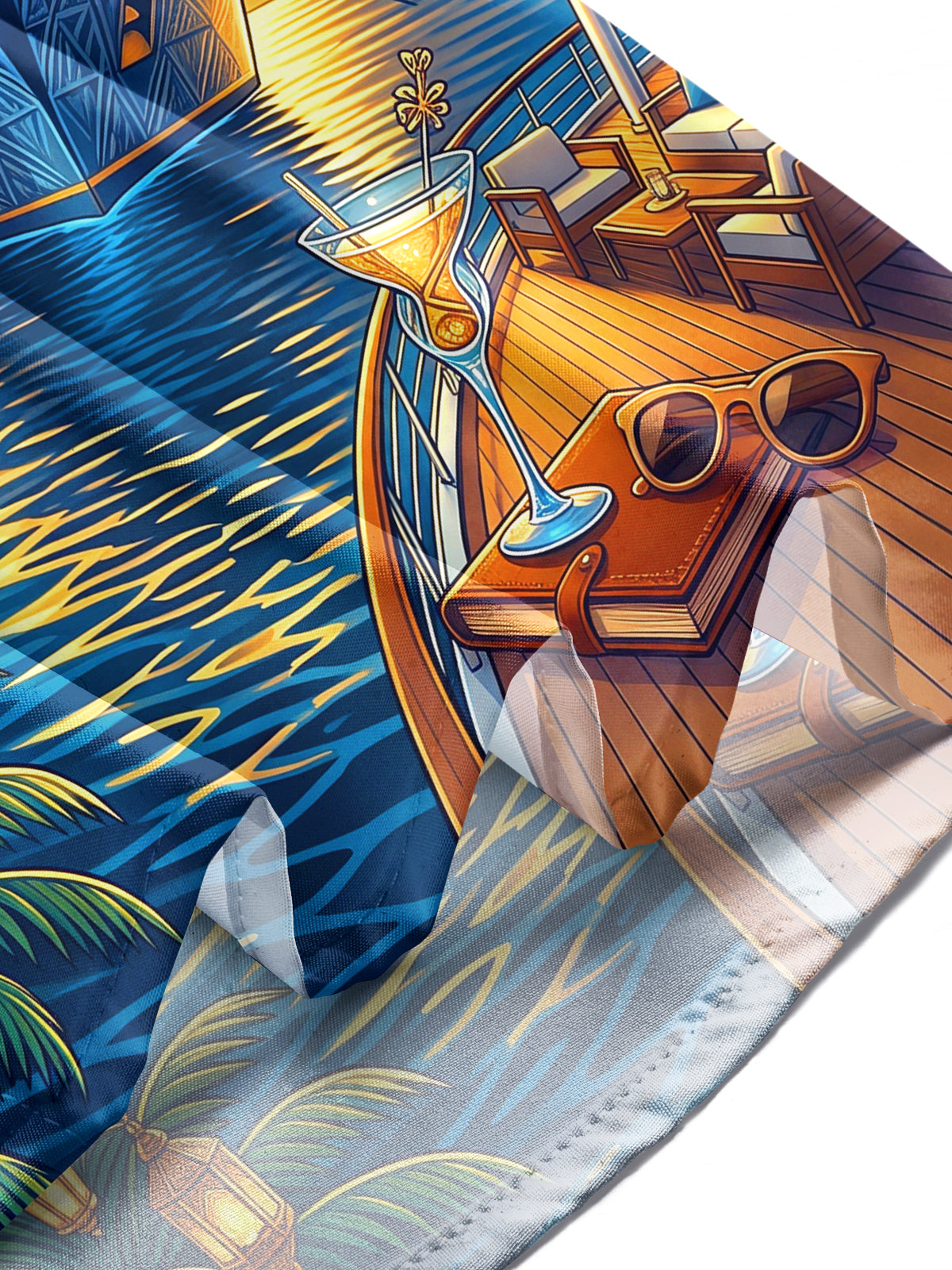 Adaychic Men's Cruise Ship And Palm Trees Print Long Sleeve Stand Collar Shirt