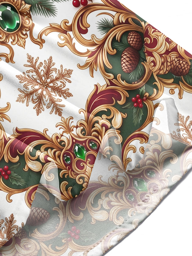 Adaychic Men's Crowned Lion And Christmas Wreath Print Long Sleeve Shirt with Chest Pocket