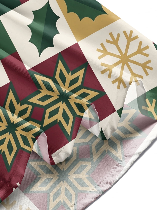 Adaychic Men's Long Sleeve Shirt - Christmas Patchwork With Holly Leaves And Snowflakes Print with Chest Pocket