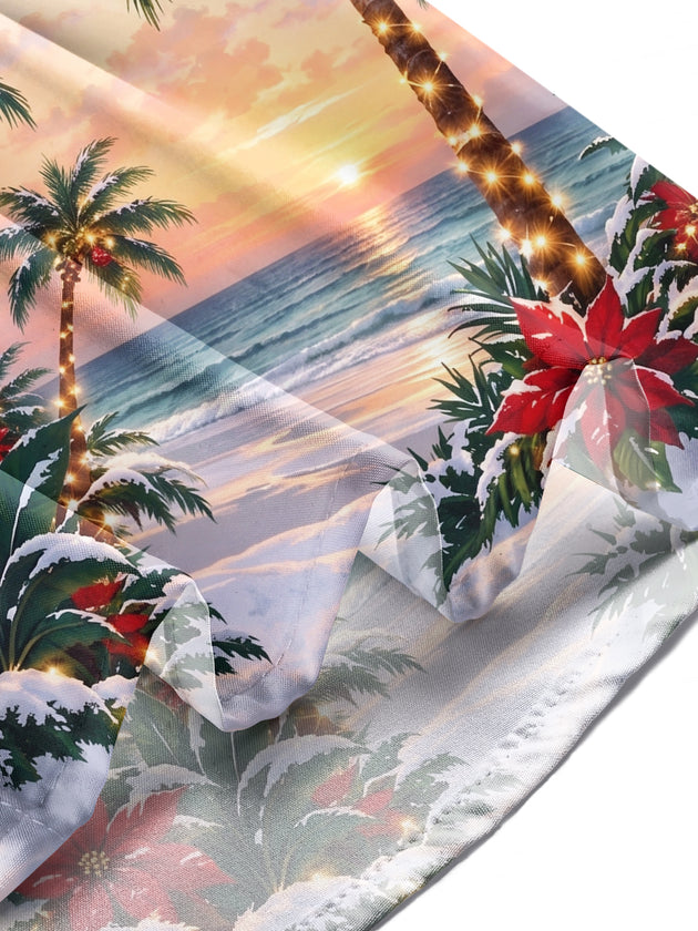 Adaychic Men's Long Sleeve Shirt - Palm Trees With Christmas Ornaments And Lights Print with Chest Pocket