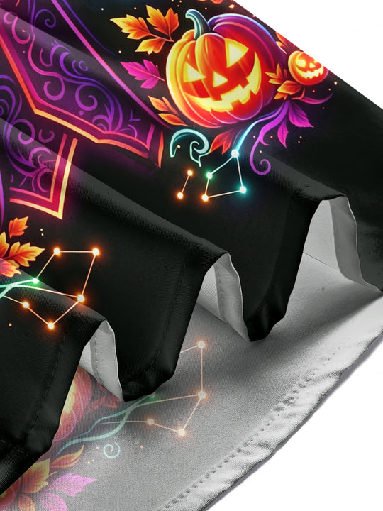 Adaychic Men's Halloween Jack-o-lanterns And Ghosts Print Long Sleeve Shirt with Chest Pocket