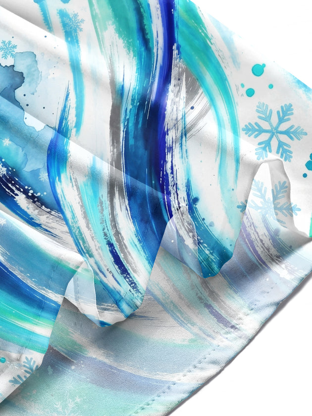 Adaychic Men's Abstract Watercolor Waves And Snowflakes Print Long Sleeve Shirt with Chest Pocket