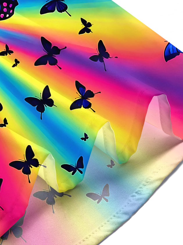 Adaychic Men's Graphic Rainbow Butterfly Print Short Sleeve Shirt with Chest Pocket