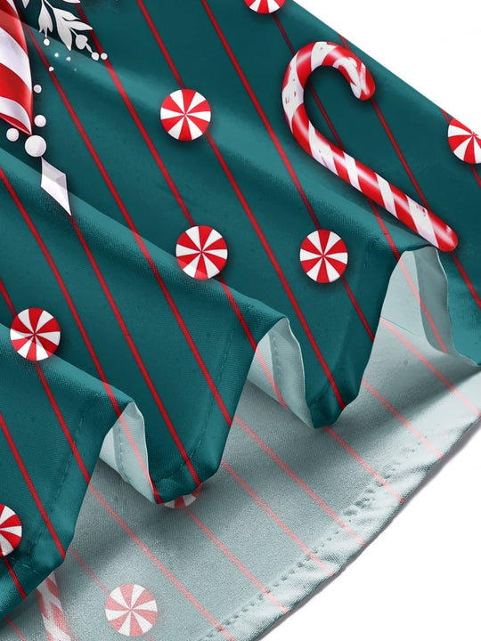 Adaychic Men's Long Sleeve Shirt - Christmas Candy Cane And Peppermint Snowflake Print with Chest Pocket