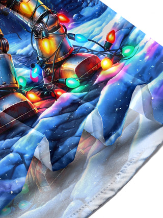 Adaychic Men's Long Sleeve Shirt - Robot With Christmas Lights And Winter Scene Print with Chest Pocket