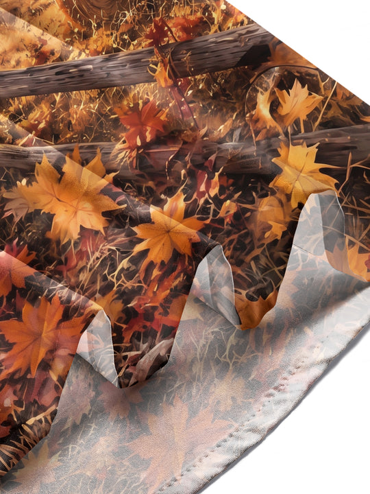 Adaychic Men's Long Sleeve Shirt - Thanksgiving Autumn Farm Barn And Hay Bales Print with Chest Pocket
