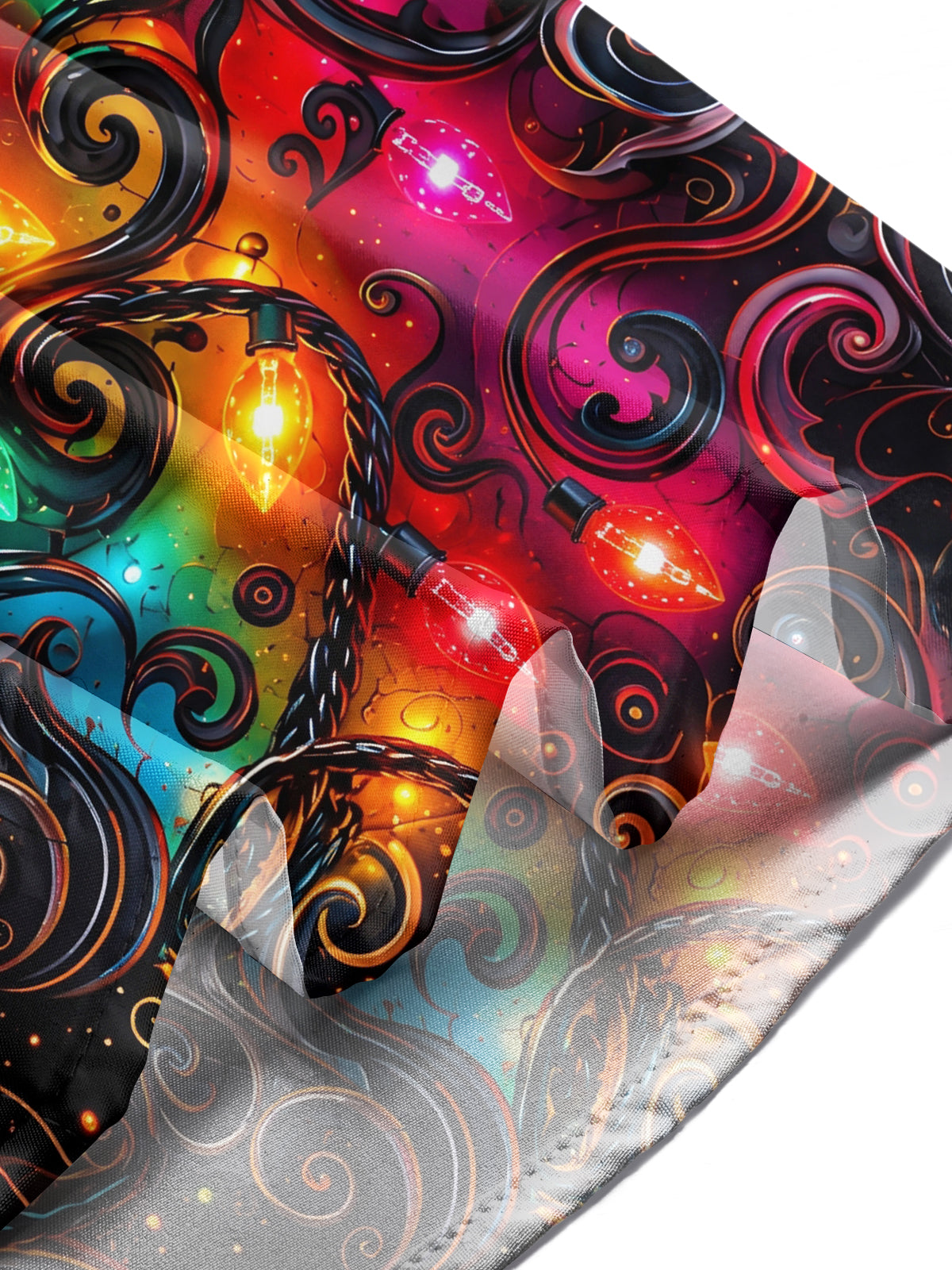 Adaychic Men's Christmas Light String And Swirls Print Long Sleeve Shirt with Chest Pocket