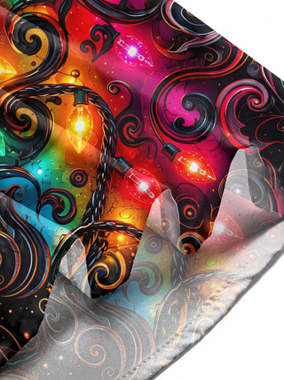 Adaychic Men's Christmas Light String And Swirls Print Long Sleeve Shirt with Chest Pocket