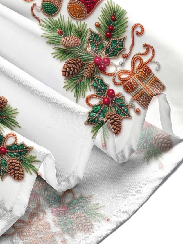 Adaychic Men's Christmas Stockings And Ornaments Print Long Sleeve Shirt with Chest Pocket
