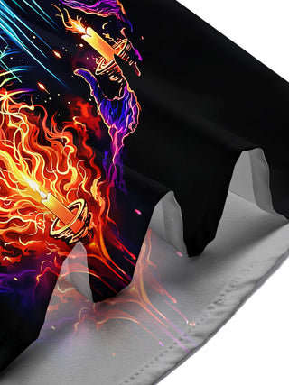 Adaychic Men's Skull Flame Candle Graphic Print Short Sleeve Button Down Shirt with Chest Pocket