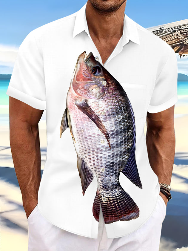 men's Hawaiian shirt front view tropical beach vacation