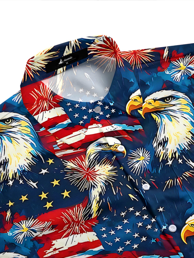Independence American Flag Eagle Men's Pocket Short Sleeve Shirts