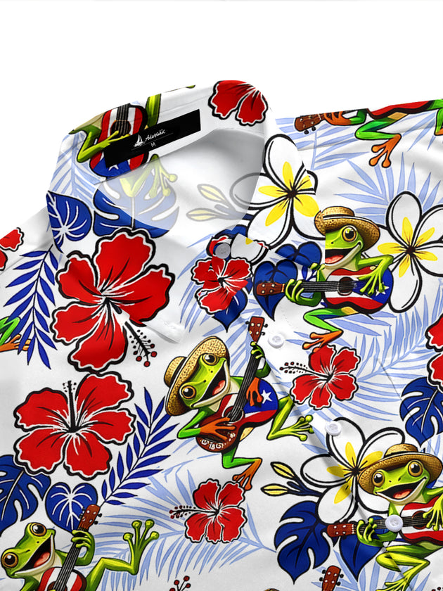 Independence Frog Guitar Floral Men's Pocket Short Sleeve Shirts