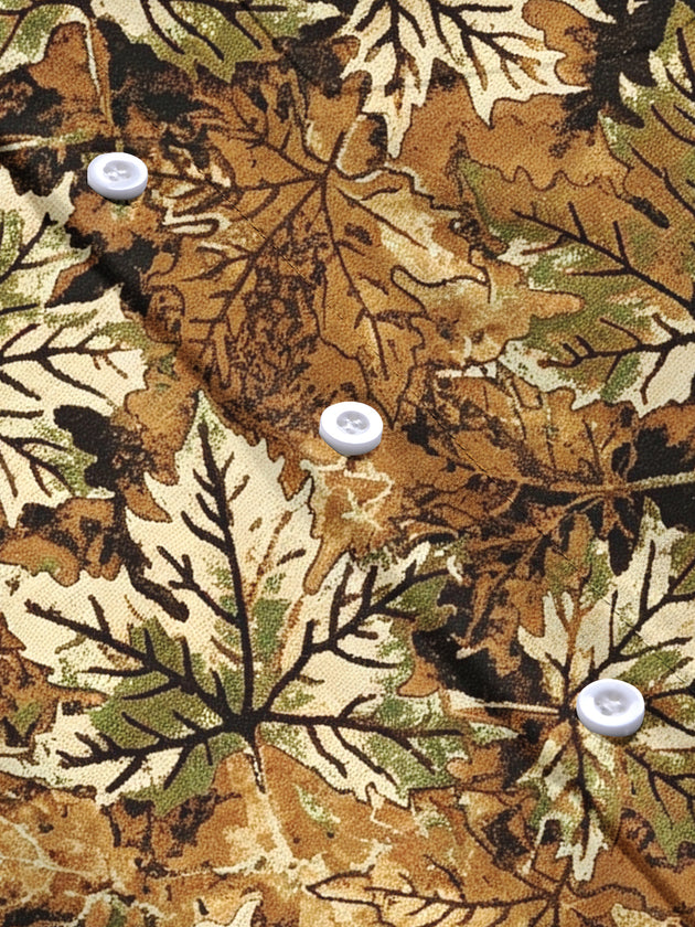 Adaychic Men's Printed Maple Leaf Camouflage Print Long Sleeve Shirt with Chest Pocket