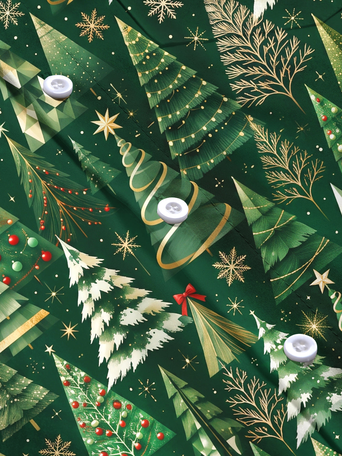 Adaychic Men's Printed Christmas Trees And Ornaments Print Long Sleeve Shirt with Chest Pocket