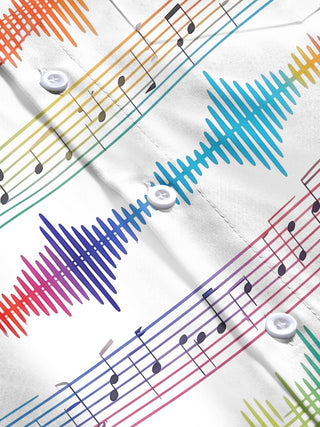 Adaychic Men's Graphic Colorful Music Notes Print Long Sleeve Shirt with Chest Pocket