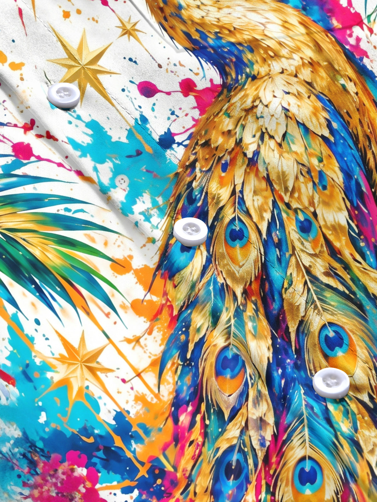 Adaychic Men's Hawaiian Peacock And Palm Leaves Print Long Sleeve Shirt with Chest Pocket