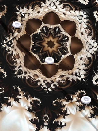 Adaychic Men's Printed Fractal Mandala Pattern Short Sleeve Shirt with Chest Pocket