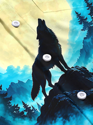 Adaychic Men's Printed Howling Wolf And Full Moon Print Long Sleeve Shirt with Chest Pocket